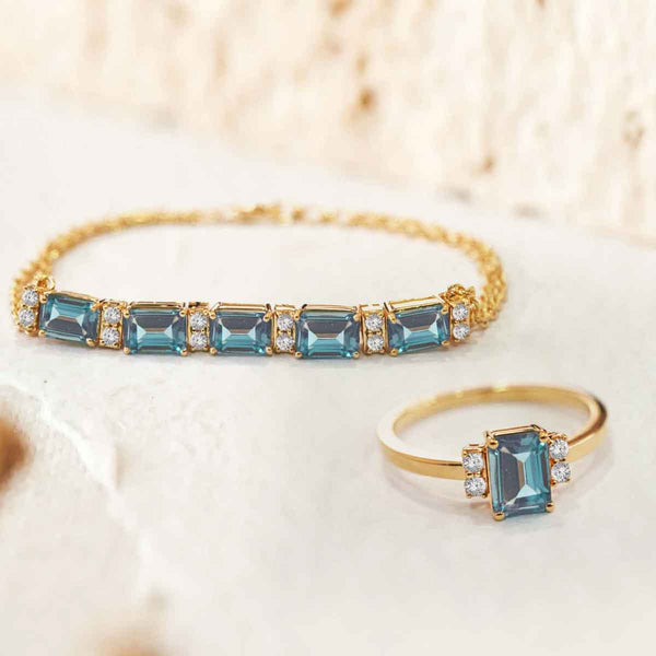 Nella Teal Topaz Chain Bracelet & Ring Set image 0